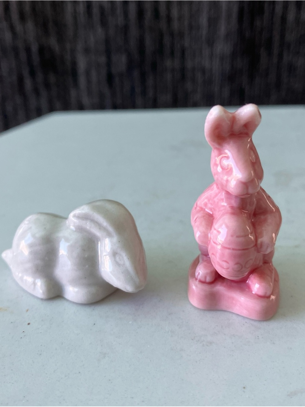Vintage Wade Whimsies Red Rose Tea Ceramic Pink Easter Rabbit & White Rabbit